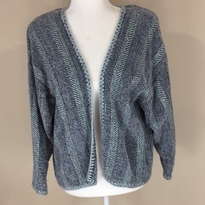 Vintage Leslie Wright Handwoven Gray Open Front Jacket Cardigan